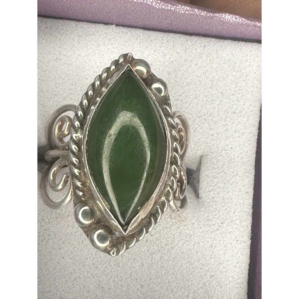 Green Chalcedony Gemstone 925 Sterling Silver Vintage Ring Size 5
